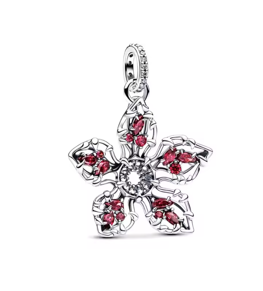 Charms Sterlingsilber 925 - Blume mit Rubinoptik - Blütenzauber in leuchtendem Rot