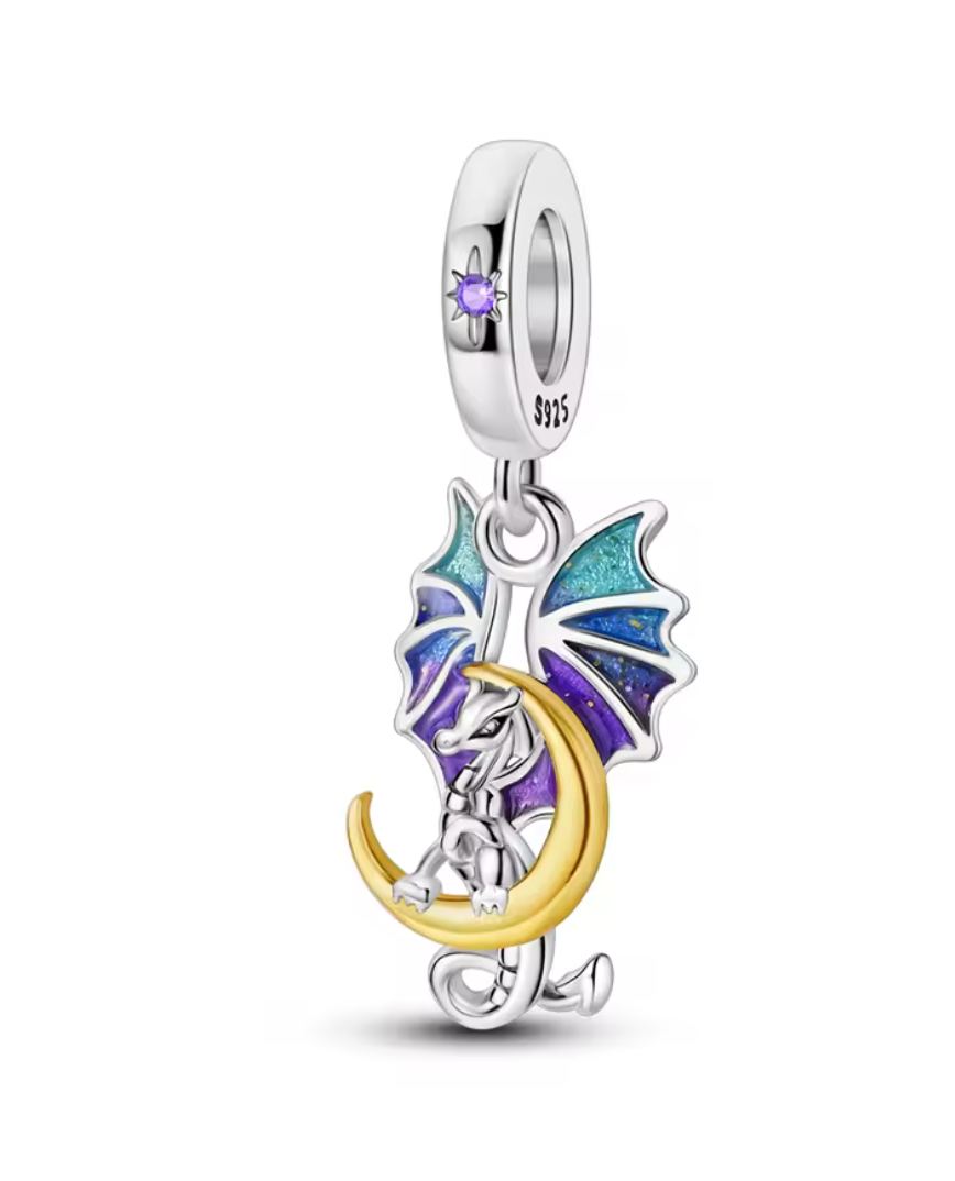 Charms Sterlingsilber 925 - Monddrache - 925er Sterlingsilber mit Emaille & Vergoldung