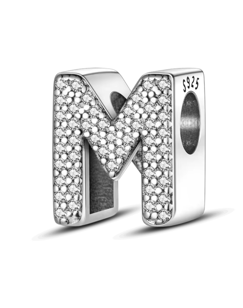 Charms Sterlingsilber 925 - Buchstaben - M - 925er Sterlingsilber mit funkelnden Zirkonia