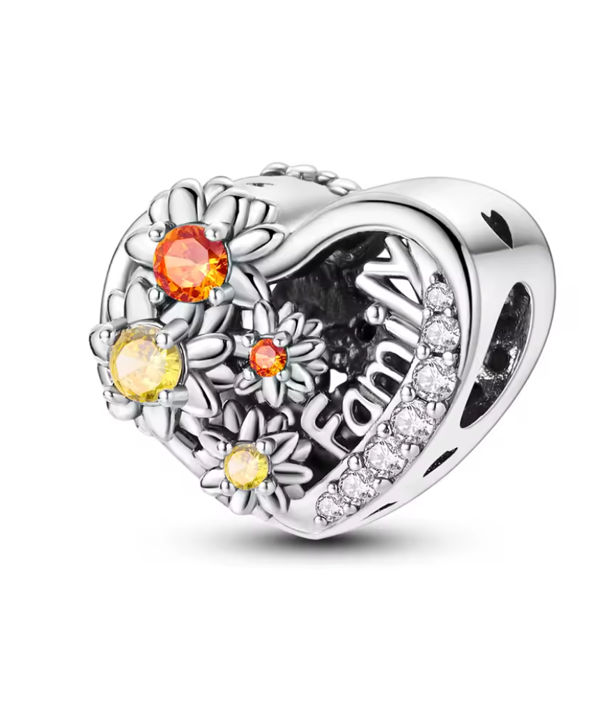 Charms Sterlingsilber 925 - Family & Flowers - 925er Sterlingsilber, Herzform mit bunten Zirkonia