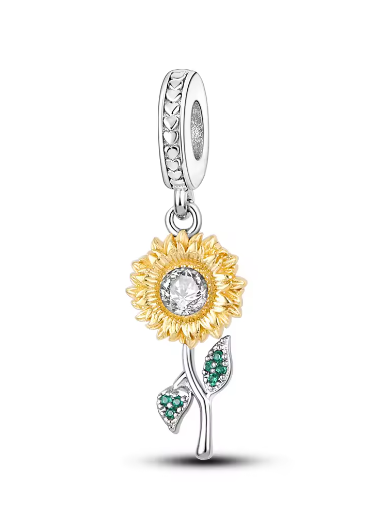 Charms Sterlingsilber 925 - Sonnenblume mit Zirkonia - aus 925er Sterlingsilber