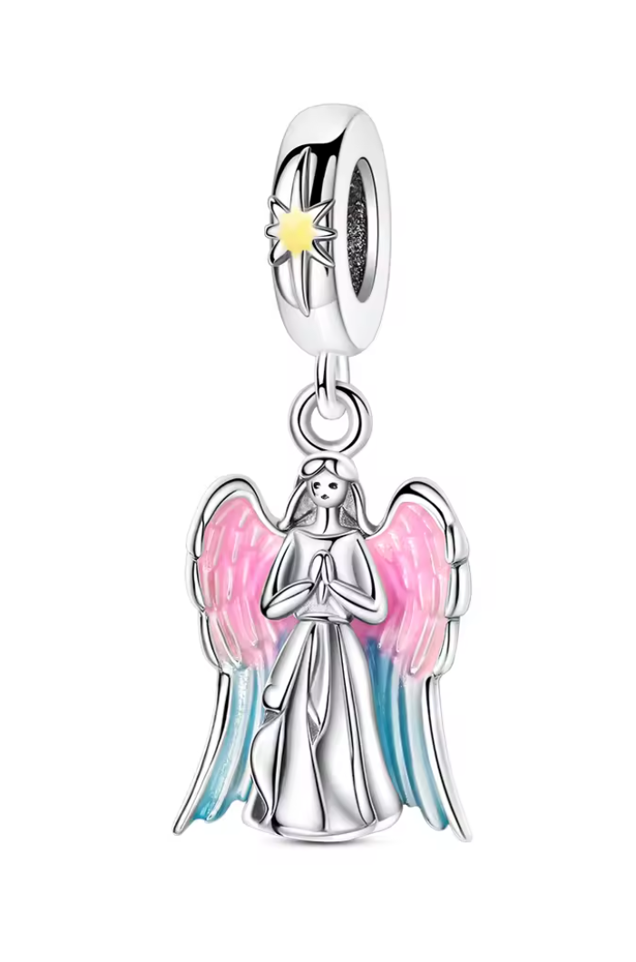 Charms Sterlingsilber 925 - Schutzengel in Farbe - 925er Sterlingsilber mit pastellfarbenen Flügeln