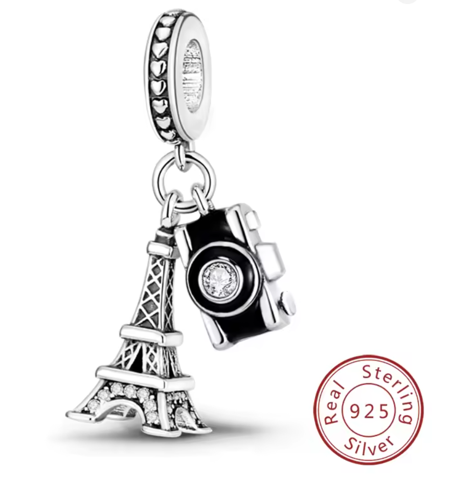 Charms Sterlingsilber 925 - Paris Moments - Eiffelturm & Kamera aus 925er Sterlingsilber