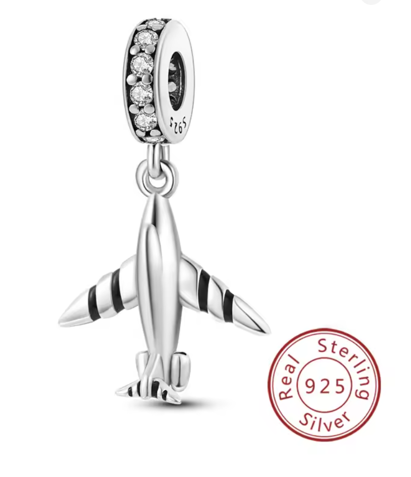Charms Sterlingsilber 925 - Flugzeug - Reisefieber in 925er Sterlingsilber