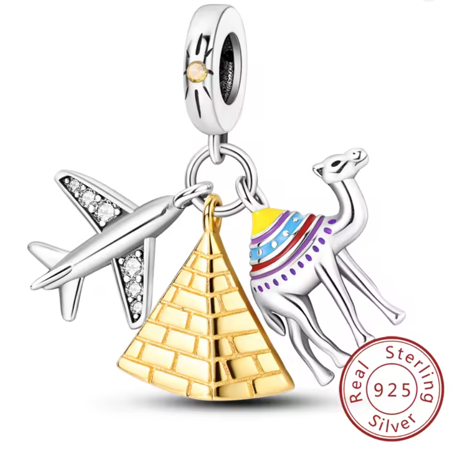 Charms Sterlingsilber 925 - Wunder Ägyptens - Flugzeug, Pyramide & Kamel aus 925er Sterlingsilber