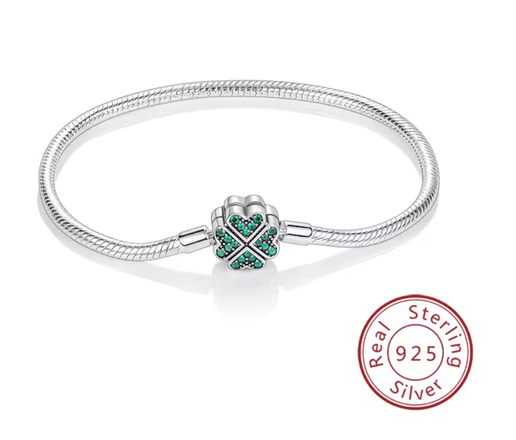 Armband Sterlingsilber 925 - Kleeblatt-Glück – 925er Sterlingsilber mit grünen Kristallen