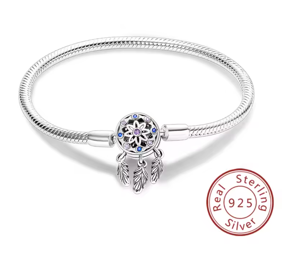 Armband Sterlingsilber 925 - Traumfänger – 925er Sterlingsilber mit funkelndem Federdesign