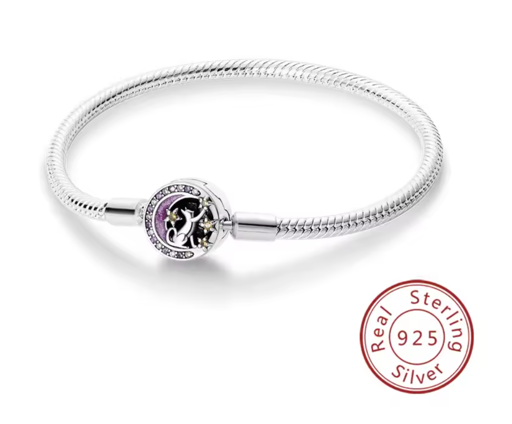 Armband Sterlingsilber 925 - Katze im Mond – Magie der Nacht