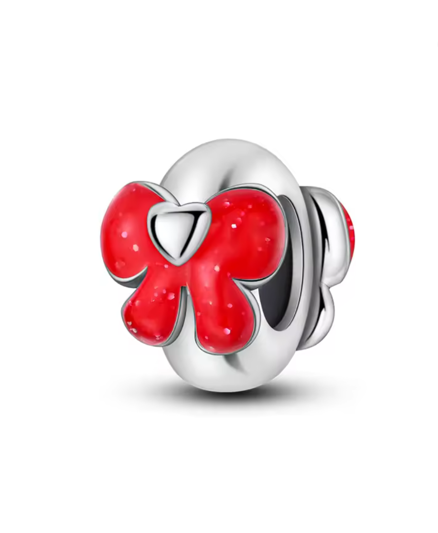 Charm Anhänger "Rote Schleife mit Herz" aus 925er Sterlingsilber – Glänzende Emaille & liebevolle Details
