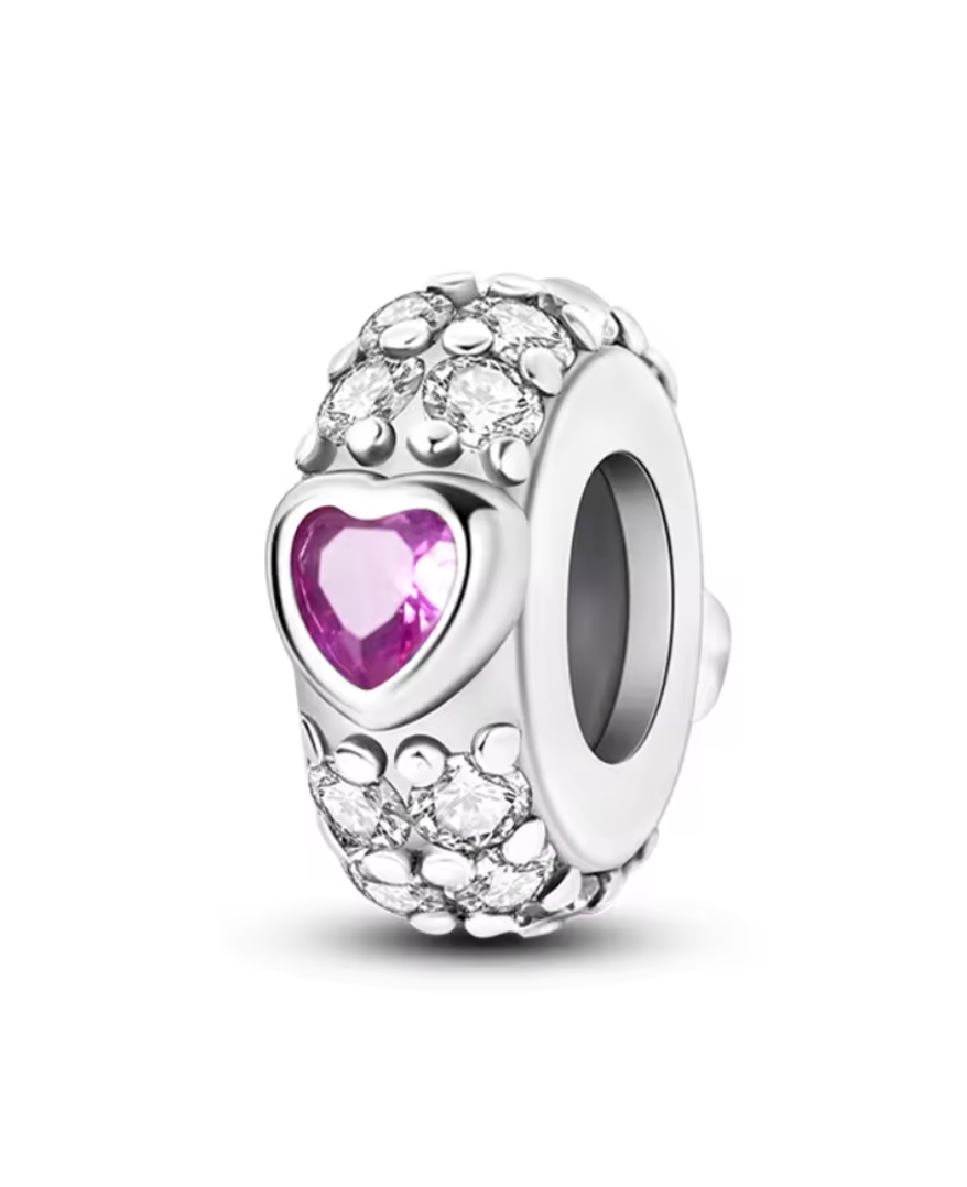 Charm Anhänger "Pinkes Herz & Glitzerpavé" aus 925er Sterlingsilber – Funkelnder Liebes-Charm