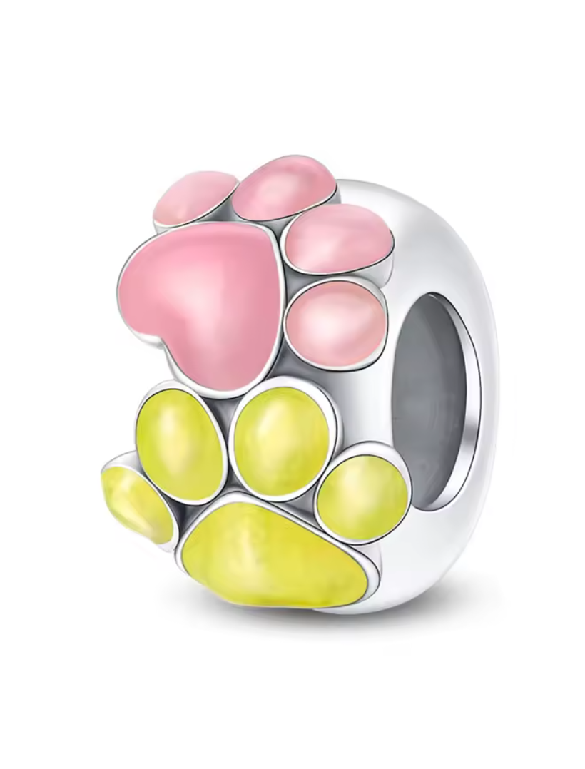Pfotenliebe Charm – 925er Sterling Silber Anhänger mit Emaille in Rosa & Gelb