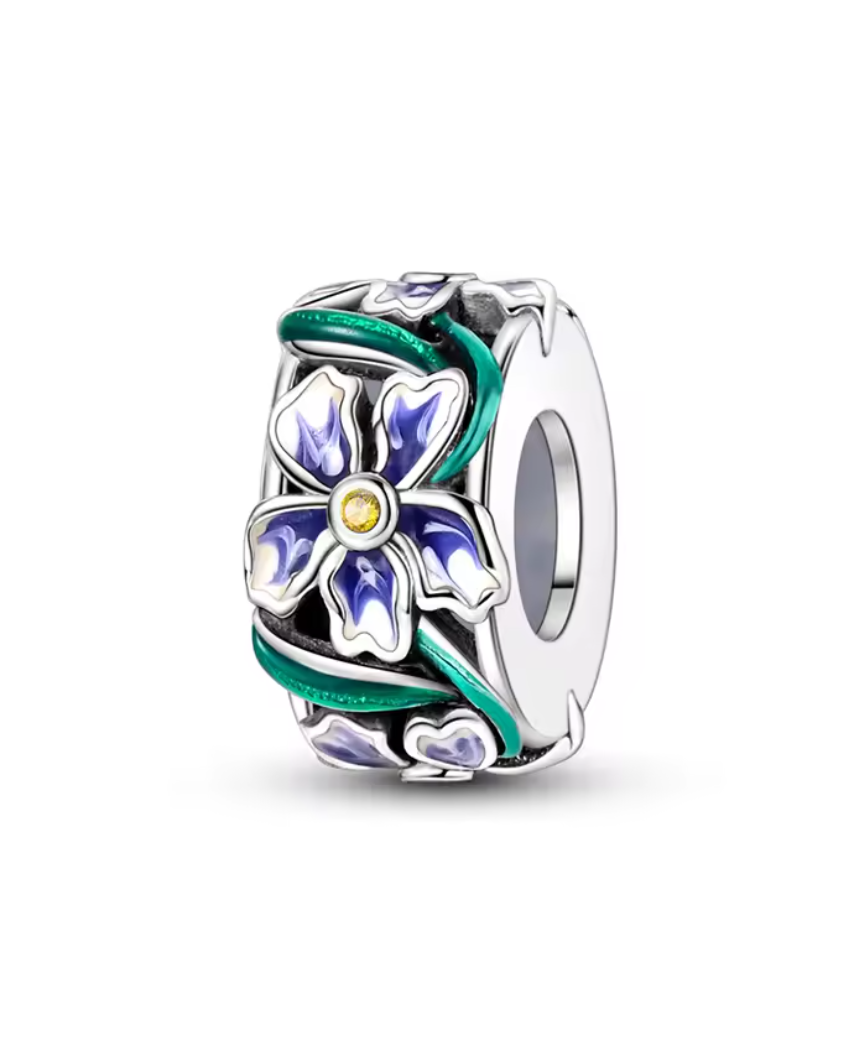 Charm „Blühende Fantasie“ – 925 Sterling Silber Anhänger mit emaillierter Blume & Farbakzenten