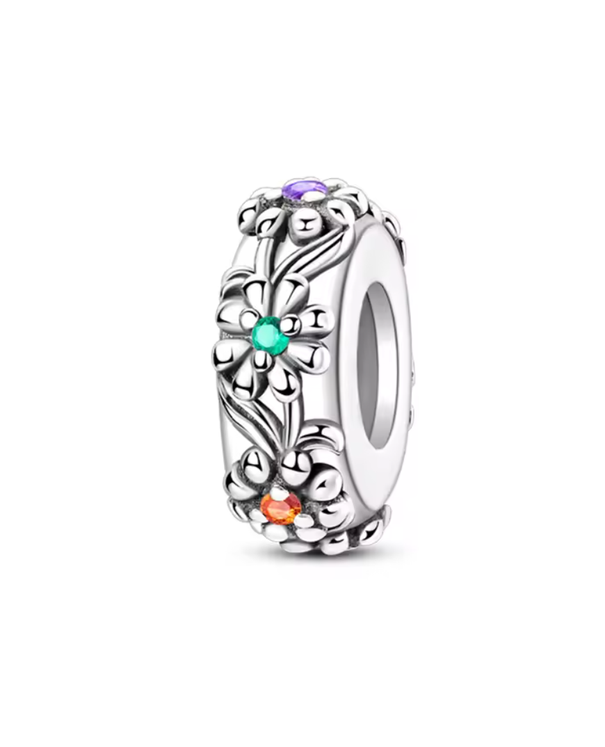 Charm „Blütenzauber“ – Blumen & bunte Zirkonia in 925er Sterlingsilber