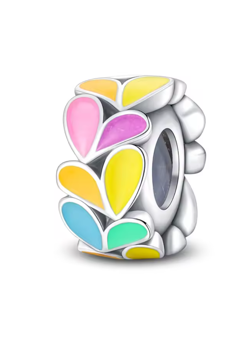 Charm Anhänger „Regenbogenherzen“ – 925er Sterlingsilber, bunt emailliert