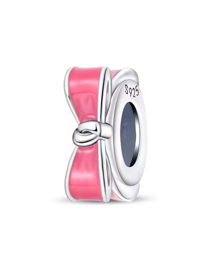 Charm Anhänger „Rosa Schleife“ – 925er Sterlingsilber mit Emaille