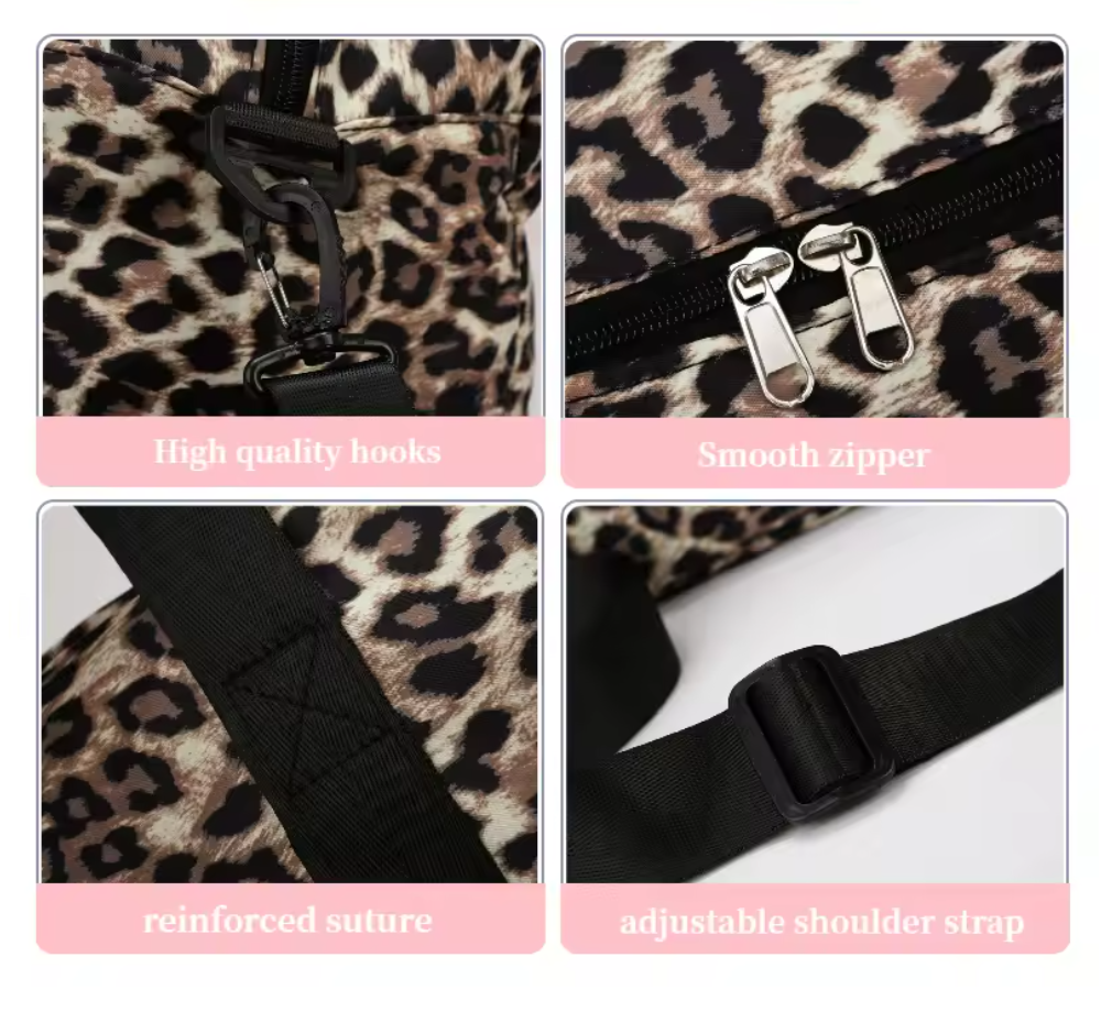 Reisetasche Leopardenmuster 49,5x32x24 cm – Große Sporttasche mit Schuhfach, Wochenendtasche Damen, leicht & robust, Fitness & Reise, 3 Farben