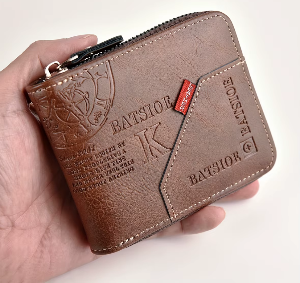 Herren Geldbörse aus PU Leder – Kompaktes Portemonnaie mit Reißverschluss, Kartenhalter & Münzfach – Stilvolle Männer Brieftasche in 3 Farben (11,5 x 9,5 x 2,3 cm)