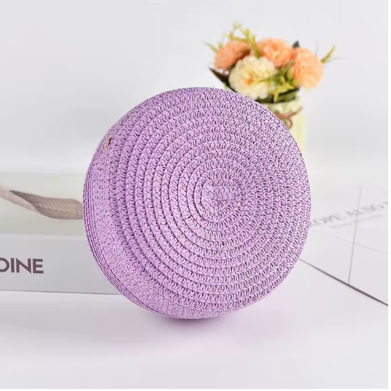 Runde Stroh Umhängetasche Damen 16x6,5x16 cm – Handgewebte Rattan Strandtasche, Sommer Schultertasche & Crossbody Bag, Boho Style, verschiedene Farben