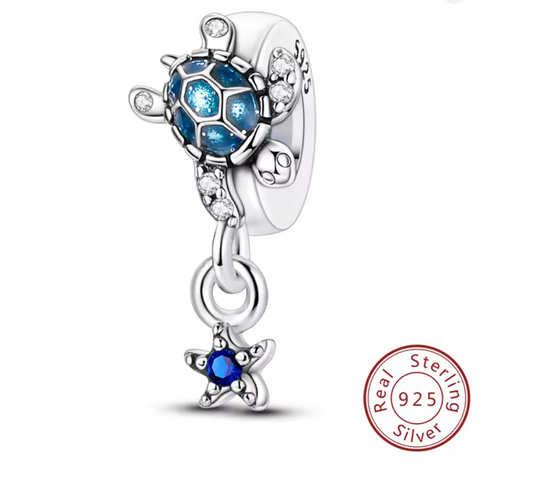 Charms Sterlingsilber 925 - Ozean - Schildkröte, Seestern, Blau