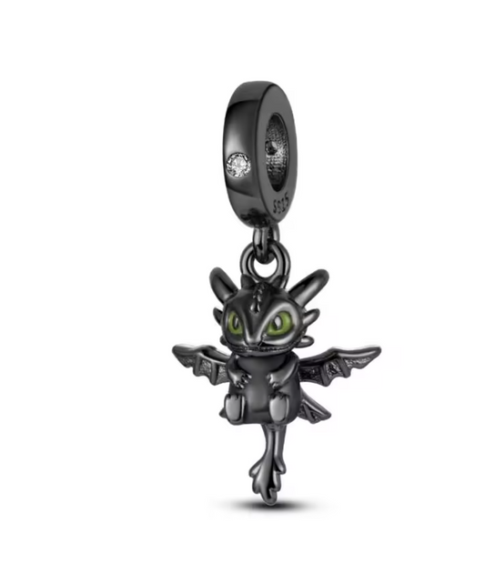 Charms Sterlingsilber 925 - Dunkler Drache - 925er Sterlingsilber mit grünen Augen