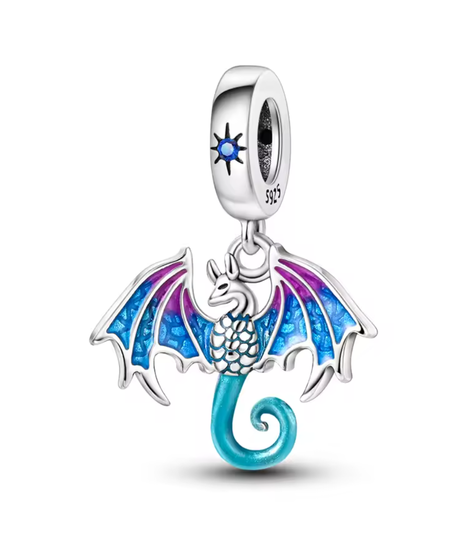 Charms Sterlingsilber 925 - Fantasiedrache - 925er Sterlingsilber mit Emaille in Blau & Violett