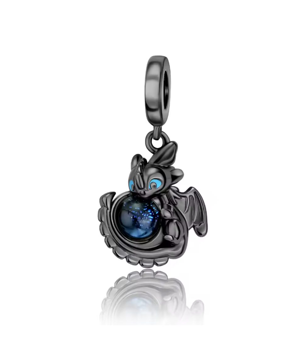Charms Sterlingsilber 925 - Dunkler Wächterdrache - 925er Sterlingsilber mit Galaxie-Kugel