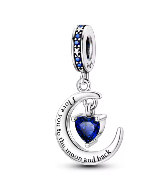 Charms Sterlingsilber 925 - To the Moon and Back - 925er Sterlingsilber mit Herzstein & Gravur