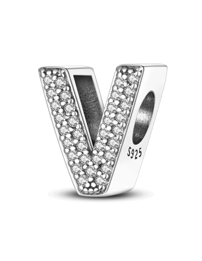 Charms Sterlingsilber 925 - Buchstaben - V - 925er Sterlingsilber mit funkelnden Zirkonia