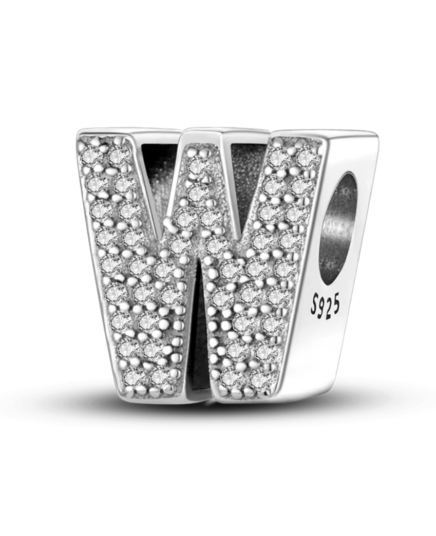 Charms Sterlingsilber 925 - Buchstaben - W - 925er Sterlingsilber mit funkelnden Zirkonia