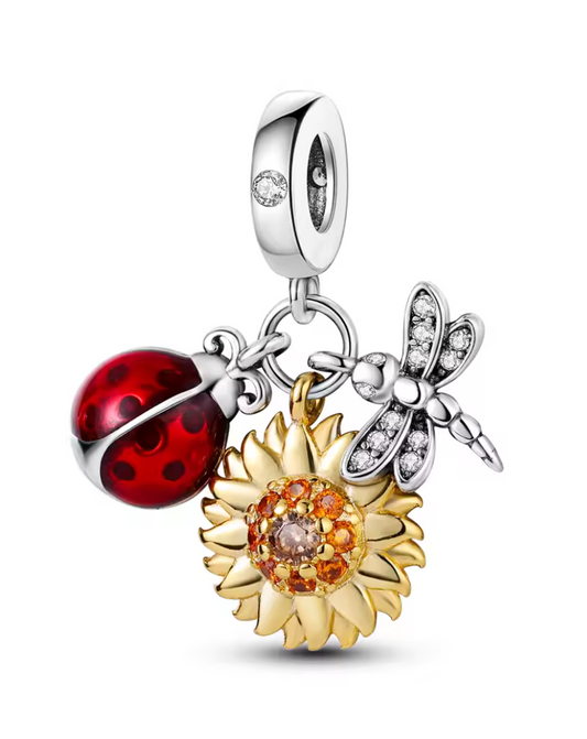 Charms Sterlingsilber 925 - Sommertiere & Sonnenblume - 925er Sterlingsilber mit Emaille & Zirkonia