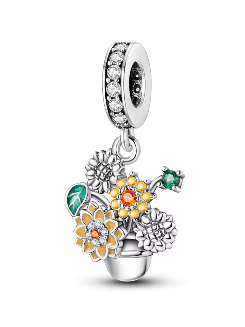 Charms Sterlingsilber 925 - Blumenstrauß - aus 925er Sterlingsilber mit Emaille & Zirkonia