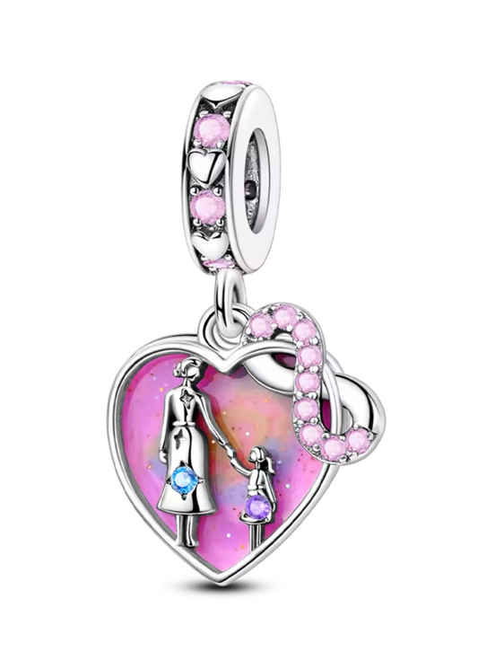 Charms Sterlingsilber 925 - Mutter & Tochter - mit Herz- und Unendlichkeitssymbol – 925er Sterlingsilber & Emaille