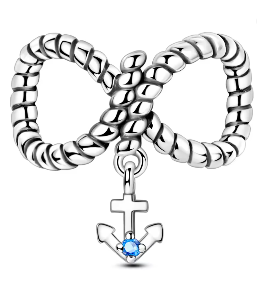 Charms Sterlingsilber 925 - Unendliche Verbundenheit mit Anker - 925er Sterlingsilber & blauer Zirkonia