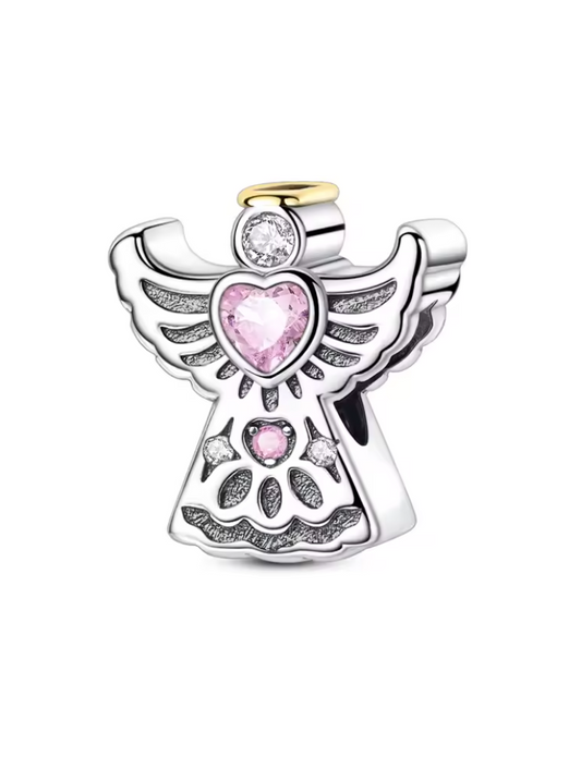 Charms Sterlingsilber 925 - Schutzengel der Liebe - 925er Sterlingsilber mit rosafarbenem Herzstein