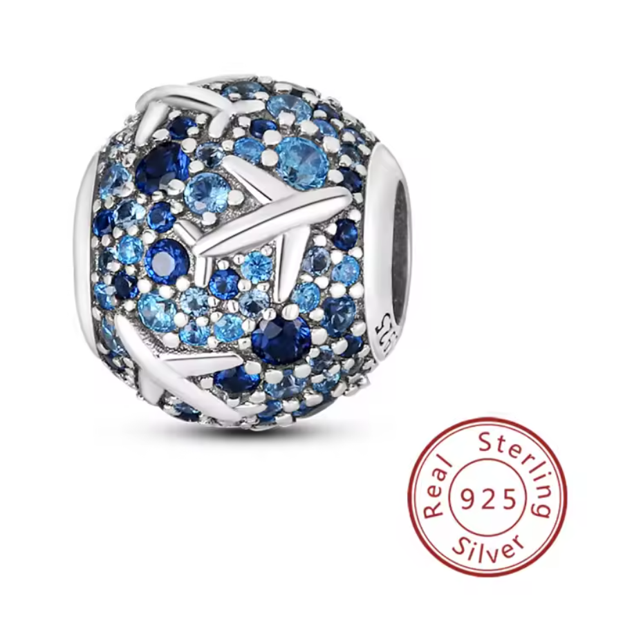 Charms Sterlingsilber 925 - Sky Dreams - Weltkugel mit Flugzeugen aus 925er Sterlingsilber