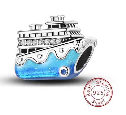 Charms Sterlingsilber 925 - Glitzernde Kreuzfahrt - Kreuzfahrtschiff aus 925er Sterlingsilber