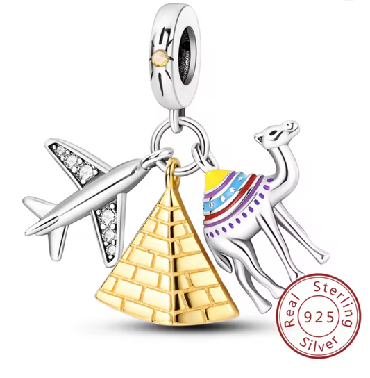 Charms Sterlingsilber 925 - Wunder Ägyptens - Flugzeug, Pyramide & Kamel aus 925er Sterlingsilber