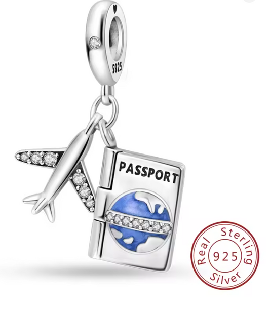 Charms Sterlingsilber 925 - Ready to Travel - Flugzeug & Reisepass aus 925er Sterlingsilber