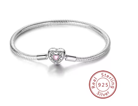 Armband Sterlingsilber 925 - Romantic Heart – 925er Sterlingsilber mit rosa Zirkonia