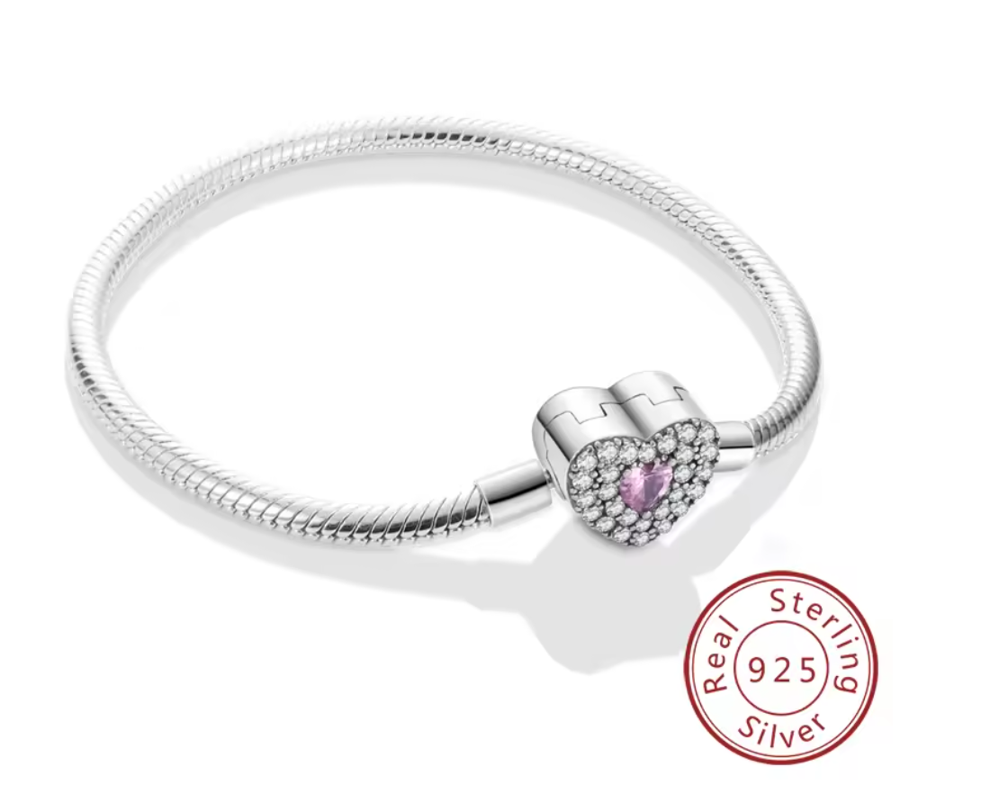 Armband Sterlingsilber 925 - Glitzerherz – 925er Sterlingsilber mit rosa Herzstein