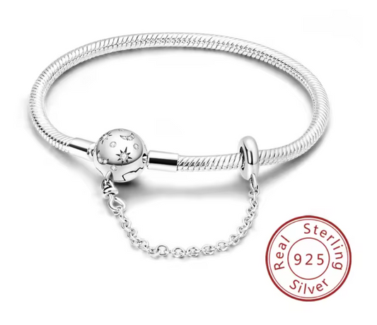 Armband Sterlingsilber 925 - Mond & Sterne mit Sicherheitskette – himmlische Eleganz
