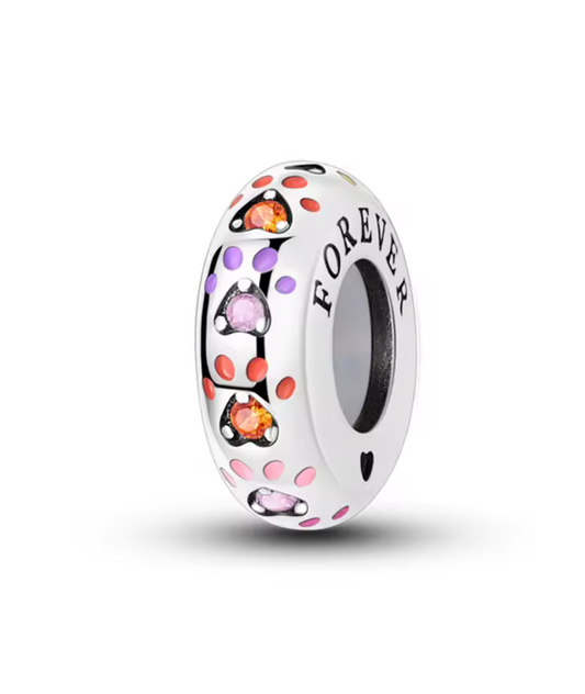 Charm Anhänger "Forever mit Pfötchen und bunten Kristallen" aus 925er Sterlingsilber – Tierliebe trifft Farbe