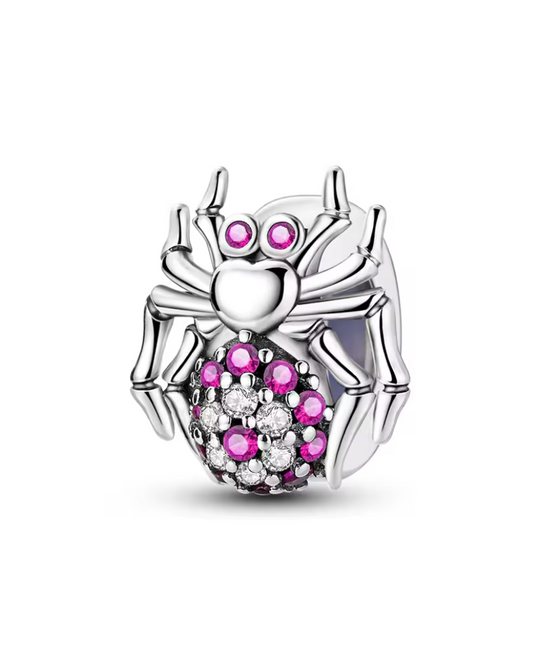 Charm Anhänger "Glamour-Spinne" aus 925er Sterlingsilber – Mit pinken & weißen Zirkonia