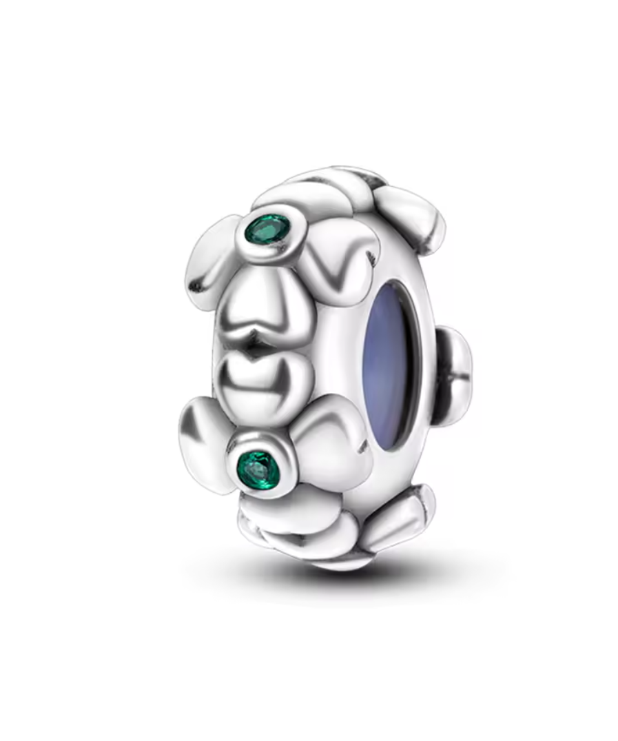 Charm Anhänger "Blütenzauber mit Smaragdgrün" aus 925er Sterlingsilber – Florales Design mit grünen Akzenten