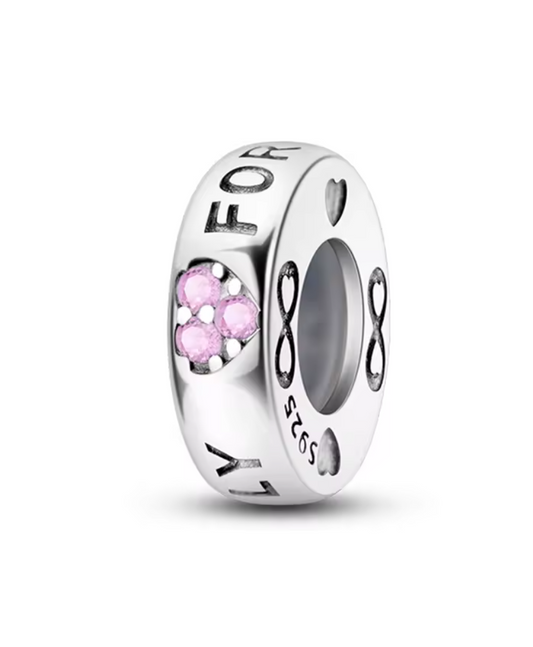 Charm Anhänger "Forever Love" aus 925er Sterlingsilber – Rosa Kristallpfote & Unendlichkeitssymbole