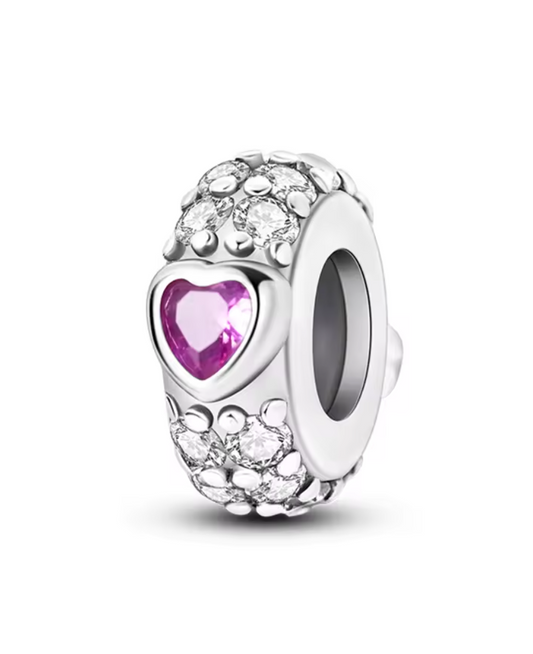 Charm Anhänger "Pinkes Herz & Glitzerpavé" aus 925er Sterlingsilber – Funkelnder Liebes-Charm