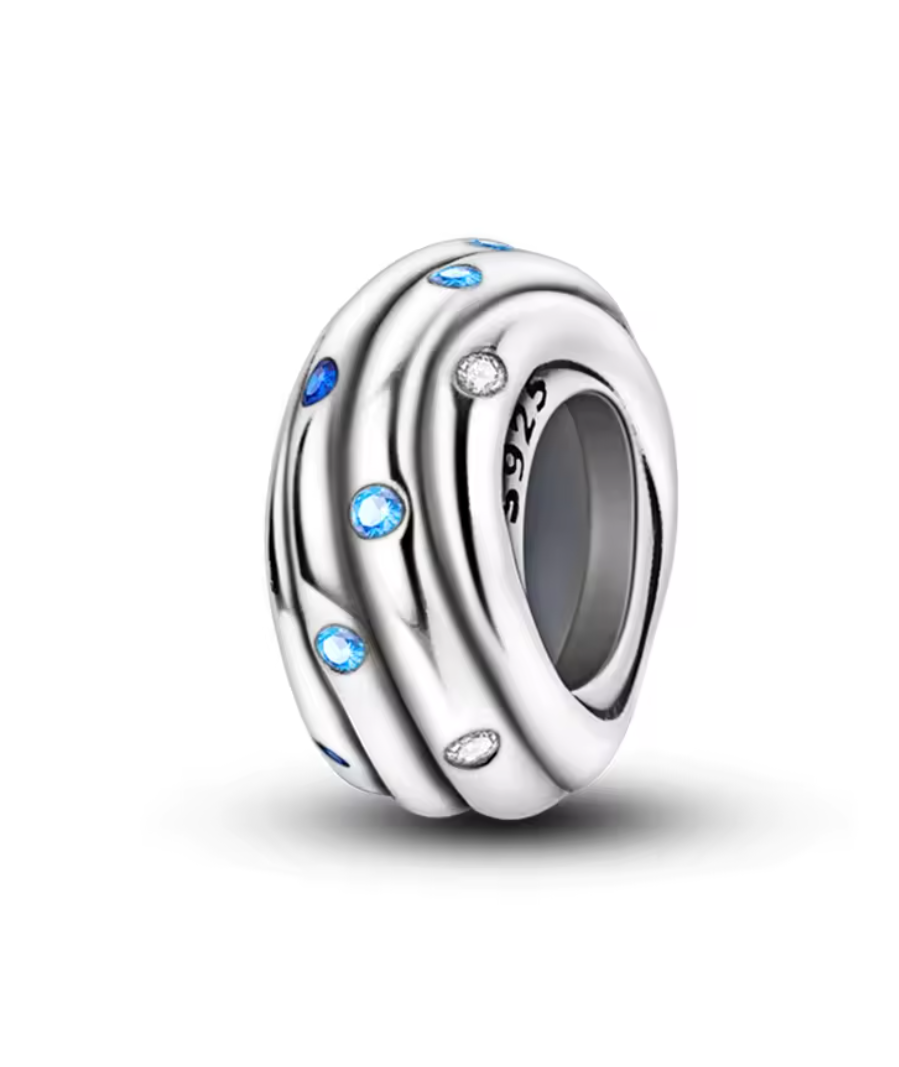 Charm Anhänger "Wellen der Sterne" aus 925er Sterlingsilber – Mit blauen & weißen Kristallen