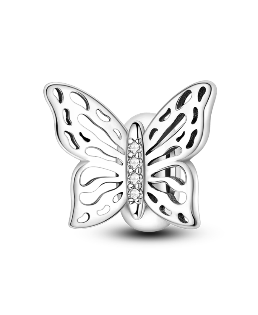 Charm Anhänger "Schmetterling des Lichts" aus 925er Sterlingsilber – Filigranes Design mit funkelnden Zirkonia