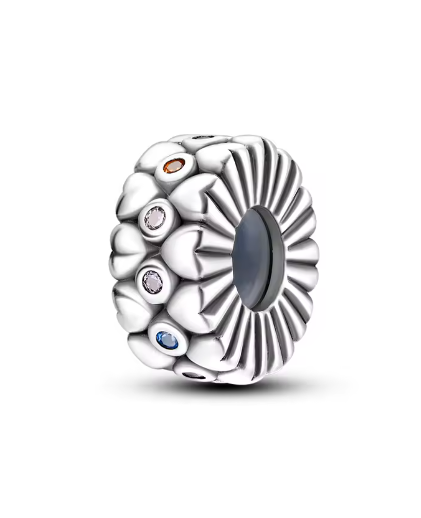 Charm Anhänger "Blütenblätter & Farbakzente" aus 925er Sterlingsilber – Strukturdesign mit bunten Kristallen