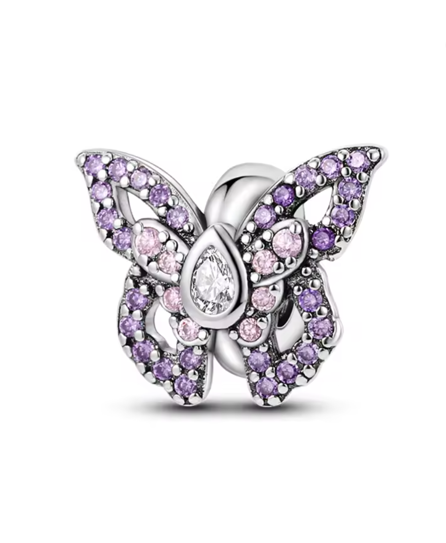 Charm Anhänger „Lila Schmetterling“ – 925er Sterlingsilber mit funkelnden Zirkonia